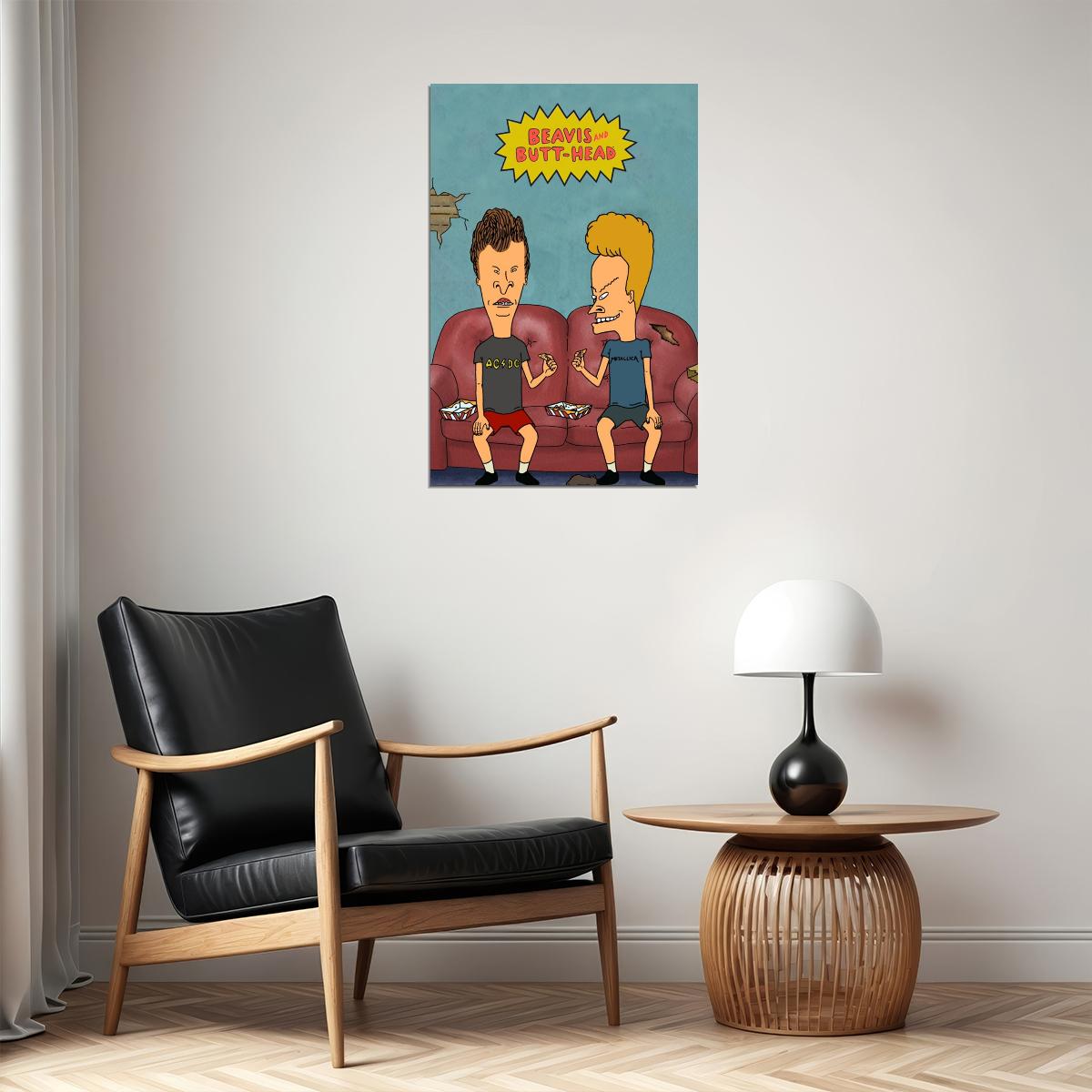 Beavis And Butt-head Poster 90s Mtv Animated Series Wall Art Classic Cartoon Print