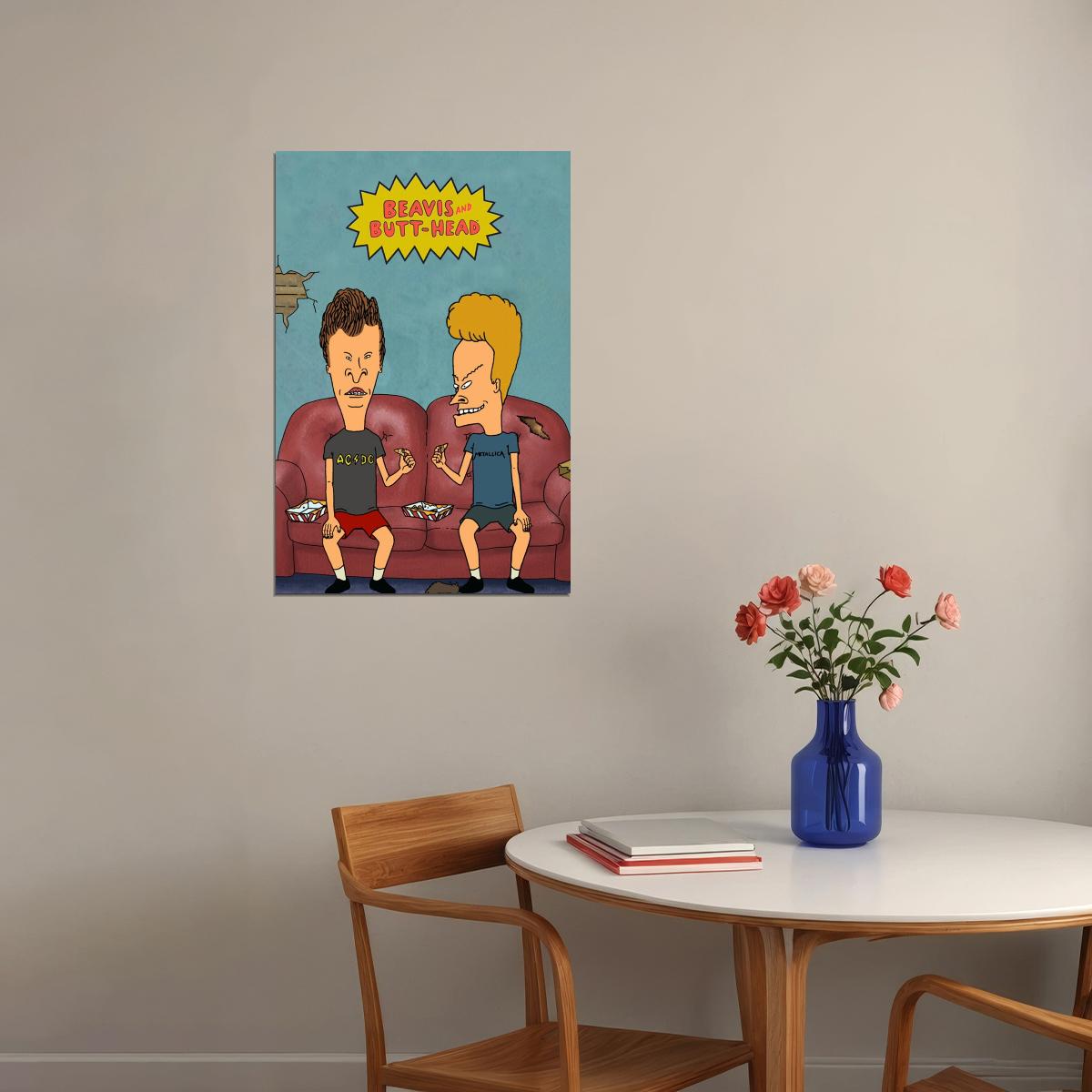Beavis And Butt-head Poster 90s Mtv Animated Series Wall Art Classic Cartoon Print