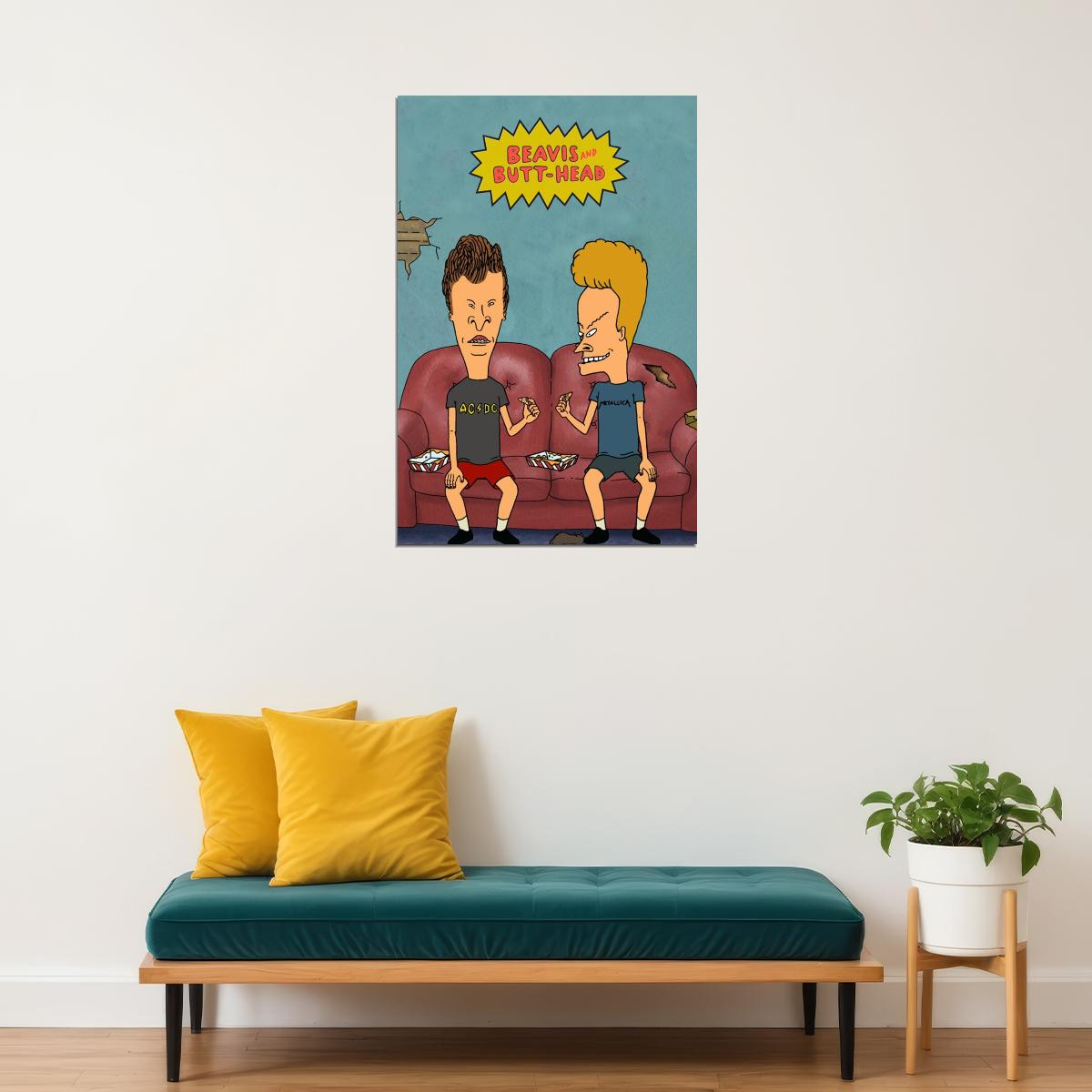 Beavis And Butt-head Poster 90s Mtv Animated Series Wall Art Classic Cartoon Print
