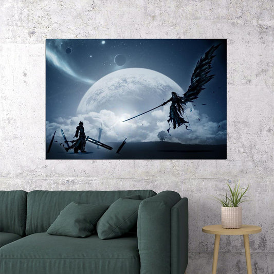 Final Fantasy Cloud Vs Sephiroth Poster Video Game Art Wall Art Epic Battle Print - xonomax