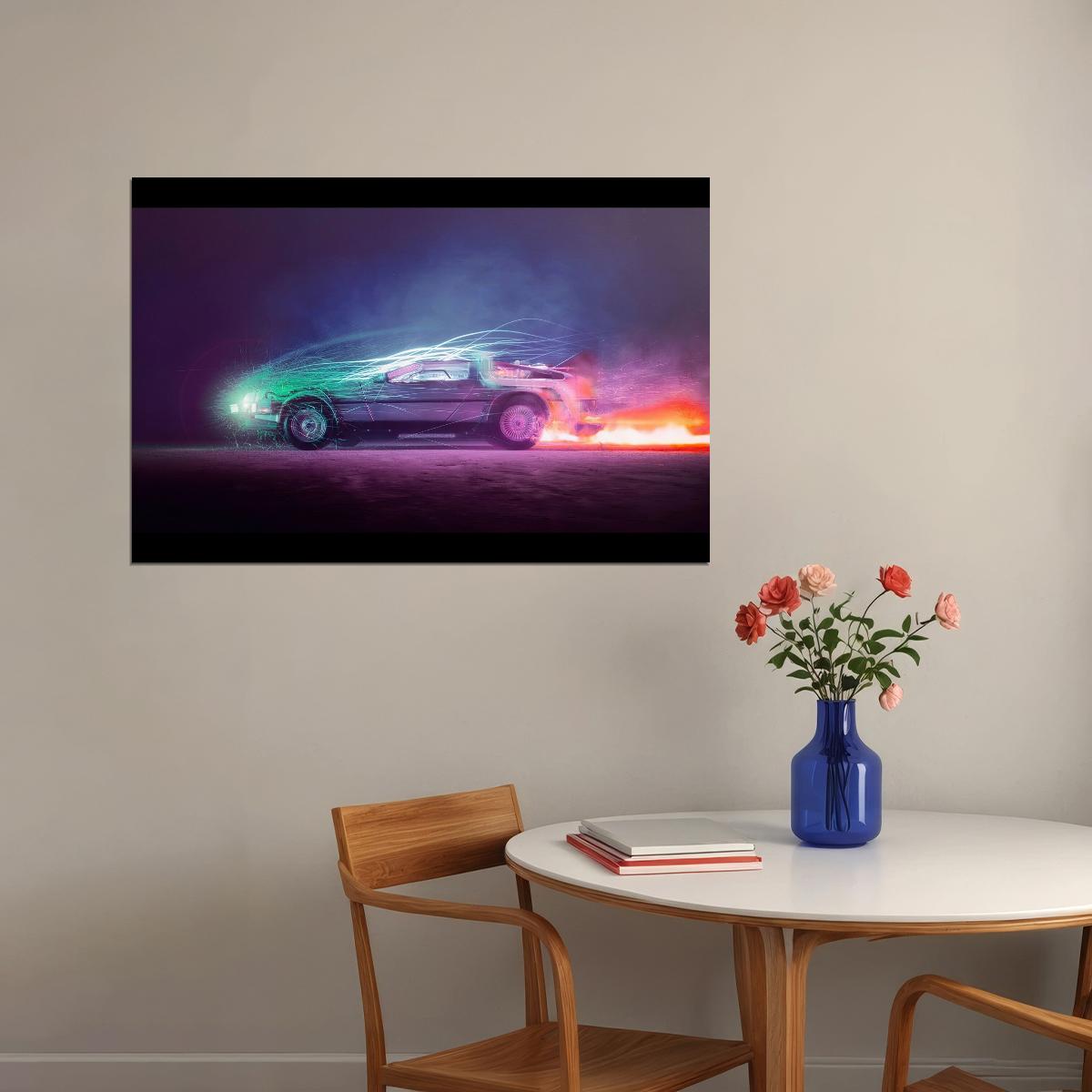 Back To The Future Delorean Poster Sci-fi Movie Wall Art Time Machine Print - xonomax