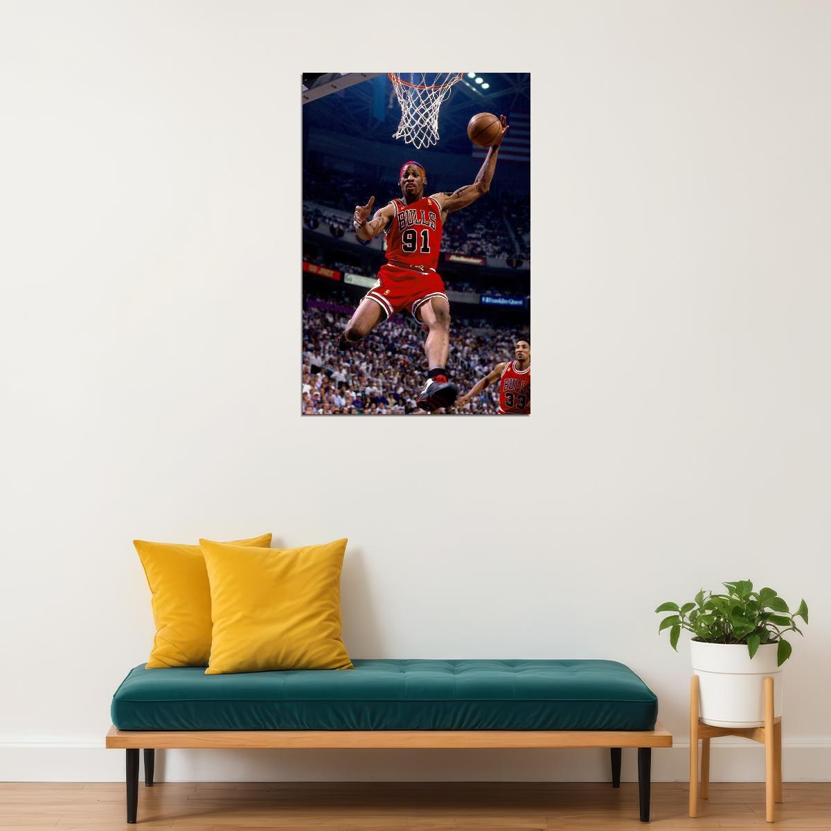 Dennis Rodman Basketball Poster Nba Legend Wall Art Chicago Bulls Sports Print - xonomax