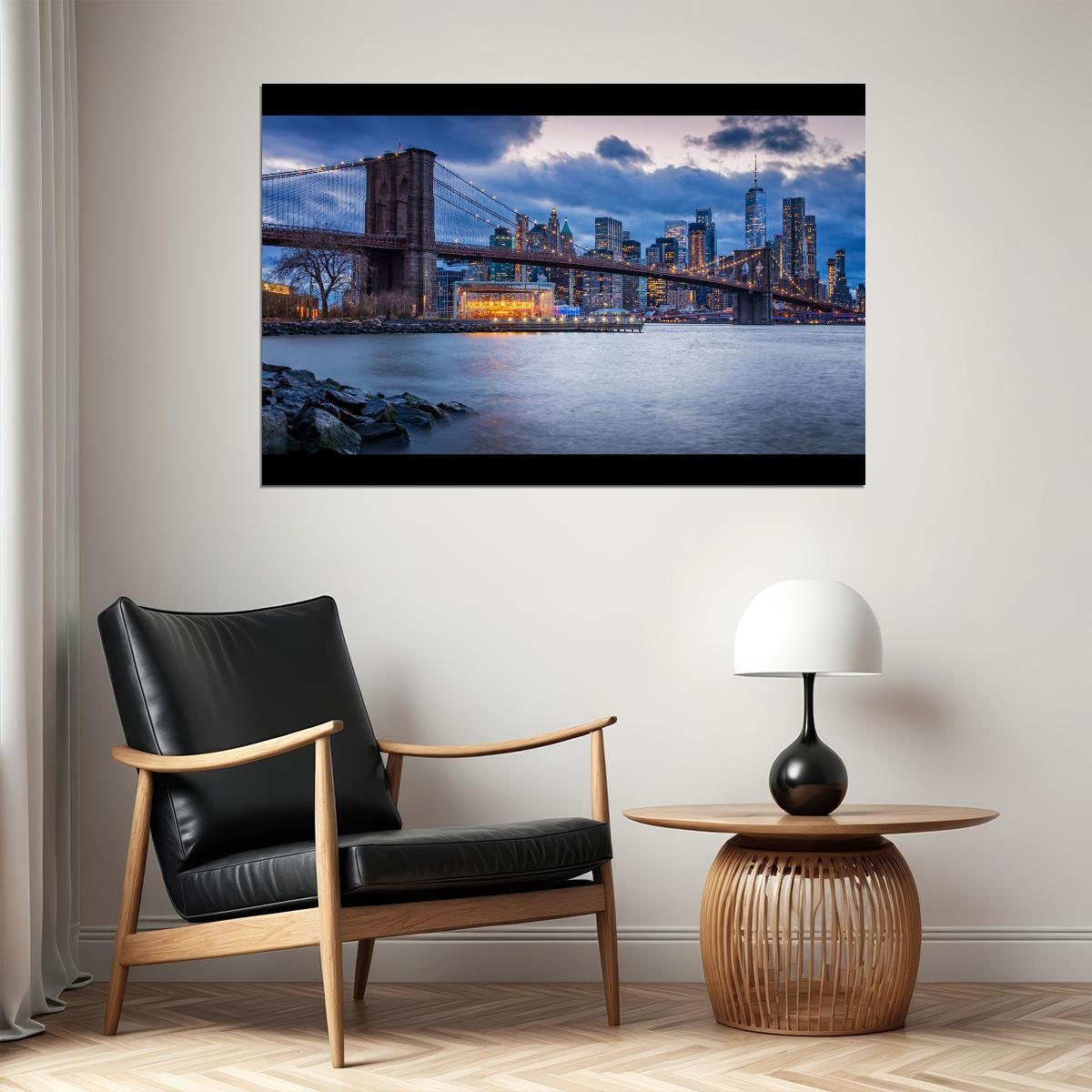 Brooklyn Bridge Poster New York City Landmark Wall Art Urban Photography Print - xonomax