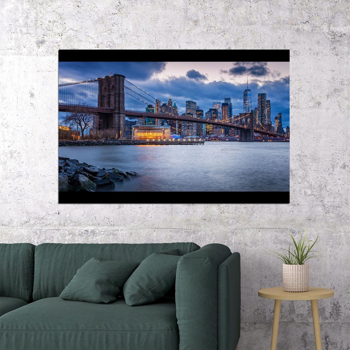 Brooklyn Bridge Poster New York City Landmark Wall Art Urban Photography Print - xonomax