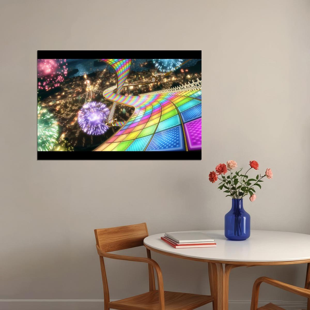 Mario Kart Rainbow Road Video Game Poster Nintendo Gamer Wall Art