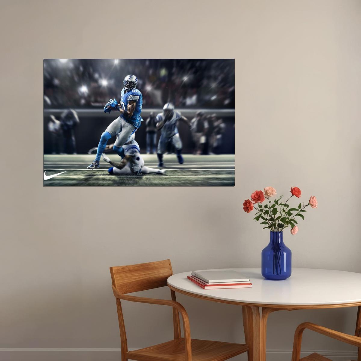 Calvin Johnson Football Poster Nfl Star Wall Art Detroit Lions Sports Print - xonomax