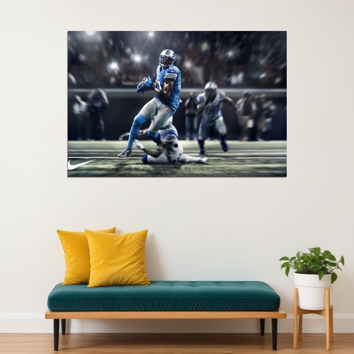 Calvin Johnson Football Poster Nfl Star Wall Art Detroit Lions Sports Print - xonomax