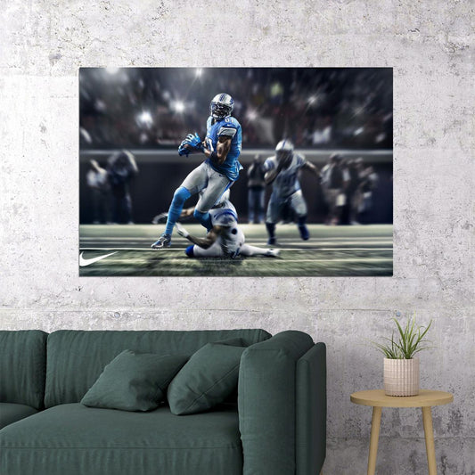 Calvin Johnson Football Poster Nfl Star Wall Art Detroit Lions Sports Print - xonomax