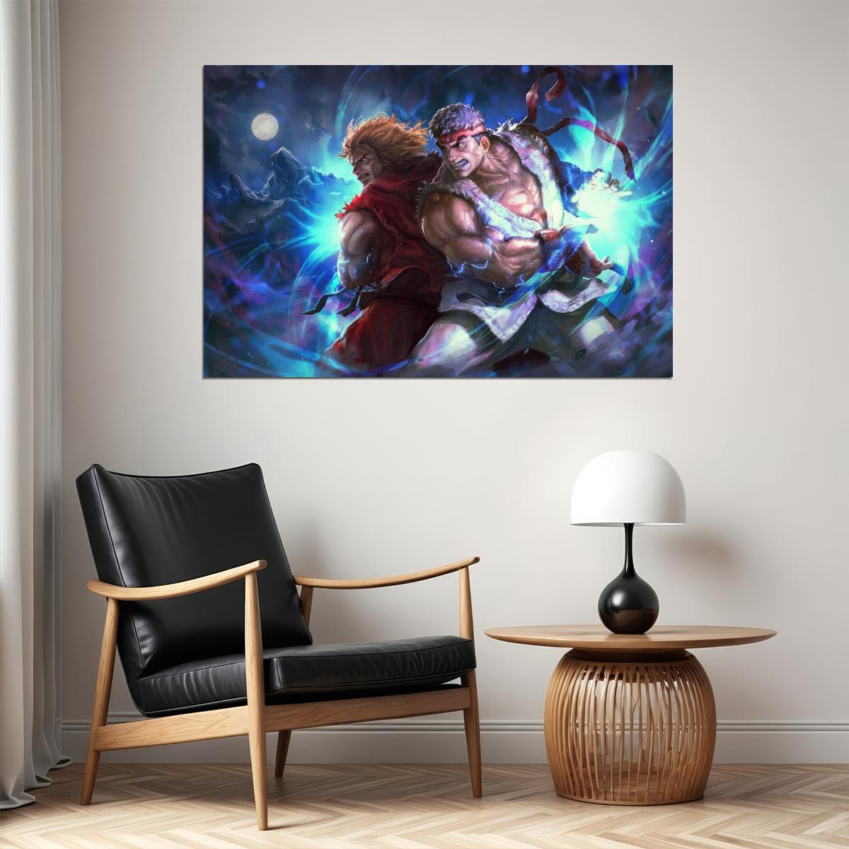 Street Fighter Ryu & Ken Fighting Video Game Poster Gamer Wall Art - xonomax