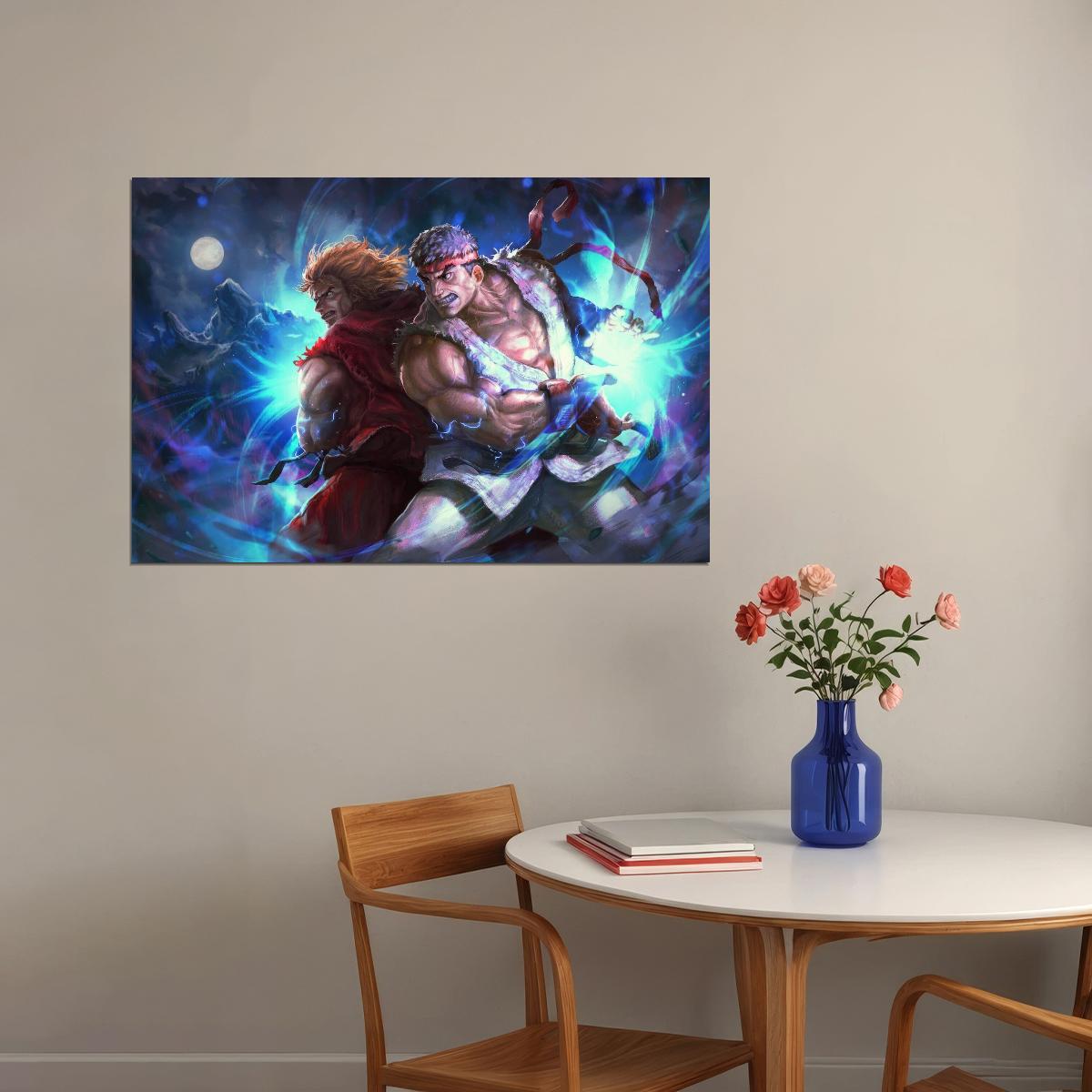 Street Fighter Ryu & Ken Fighting Video Game Poster Gamer Wall Art - xonomax