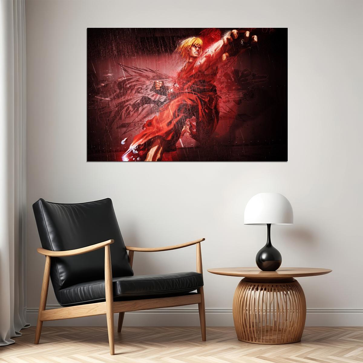 Street Fighter Ken Fighting Video Game Poster Gamer Wall Art - xonomax