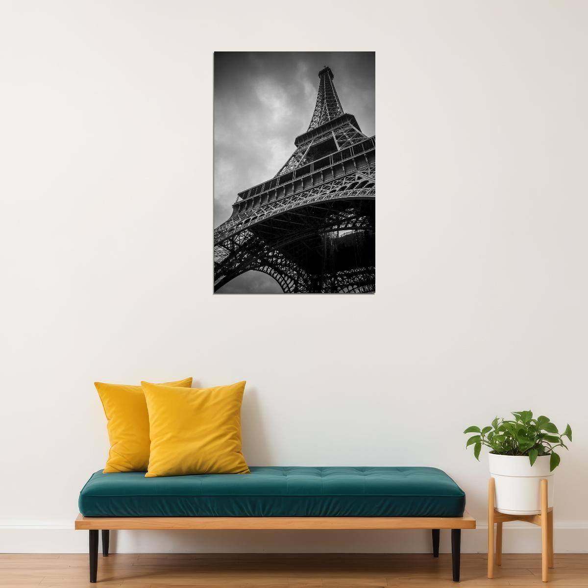 Eiffel Tower Poster Paris Landmark Wall Art Travel Photography Black And White Print - xonomax