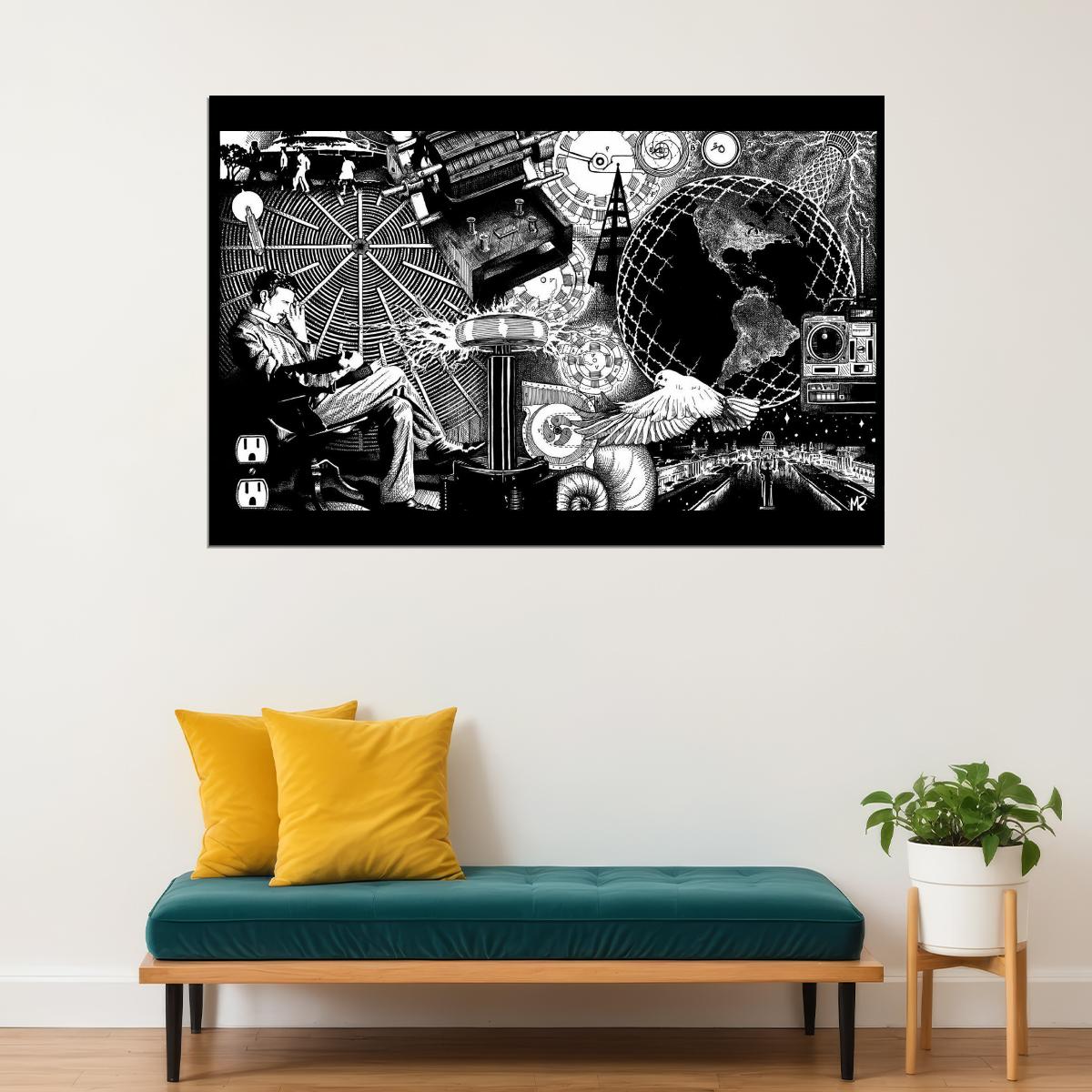 Nikola Tesla Inspirational Poster Famous Inventor Motivational Wall Art