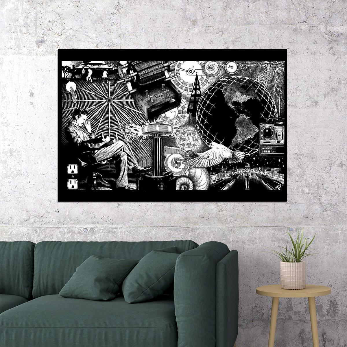 Nikola Tesla Inspirational Poster Famous Inventor Motivational Wall Art