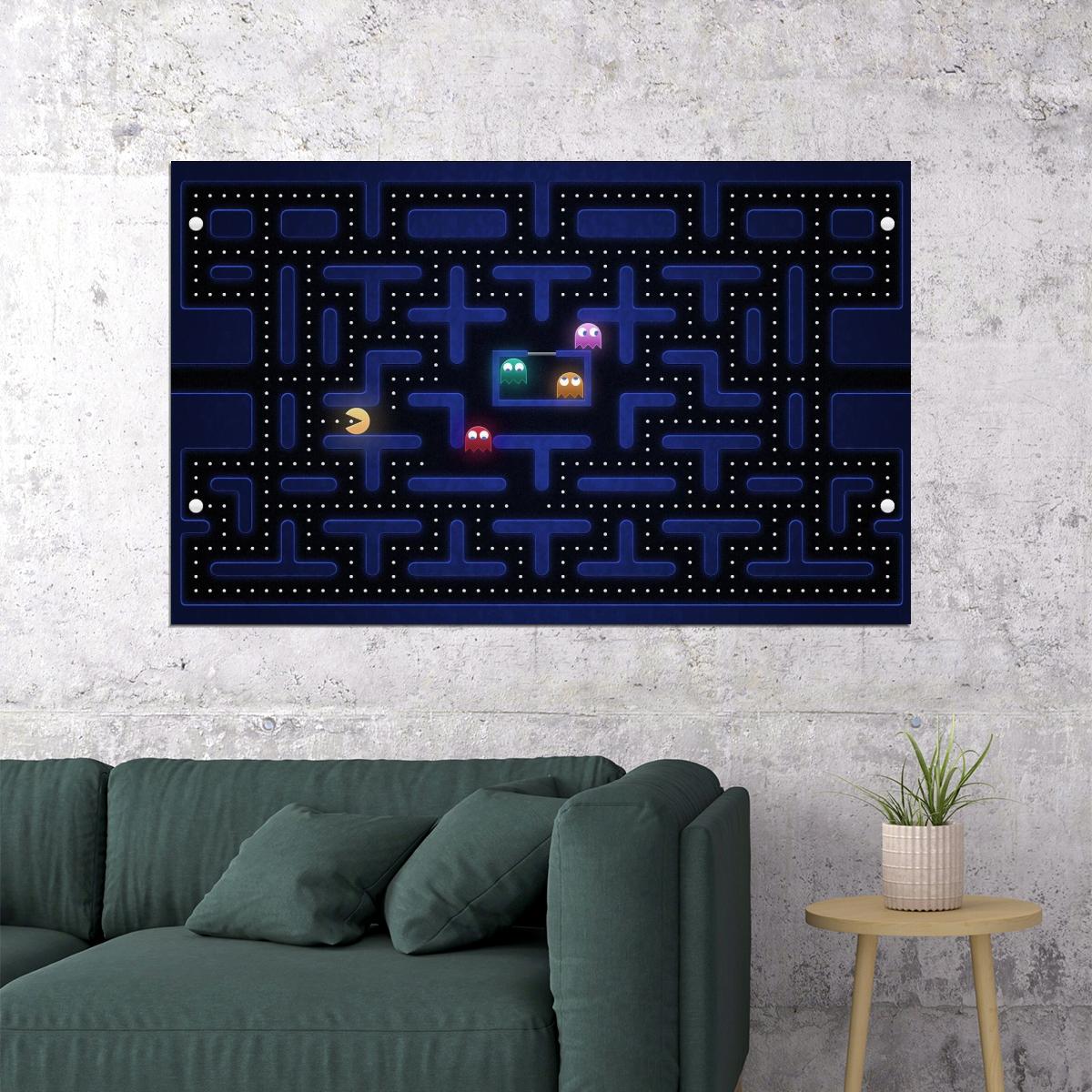 Pac-man Video Game Poster Retro Gamer Art Wall Print - xonomax
