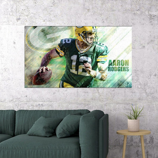 Aaron Rodgers Football Poster Nfl Quarterback Wall Art Sports Print - xonomax