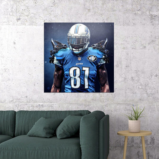 Calvin Johnson Detroit Lions Football Poster Nfl Star Wall Art Sports Print - xonomax