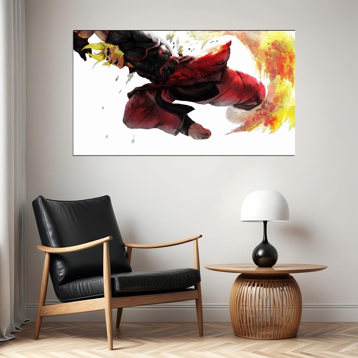 Street Fighter Ken Fighting Video Game Poster Gamer Wall Art - xonomax
