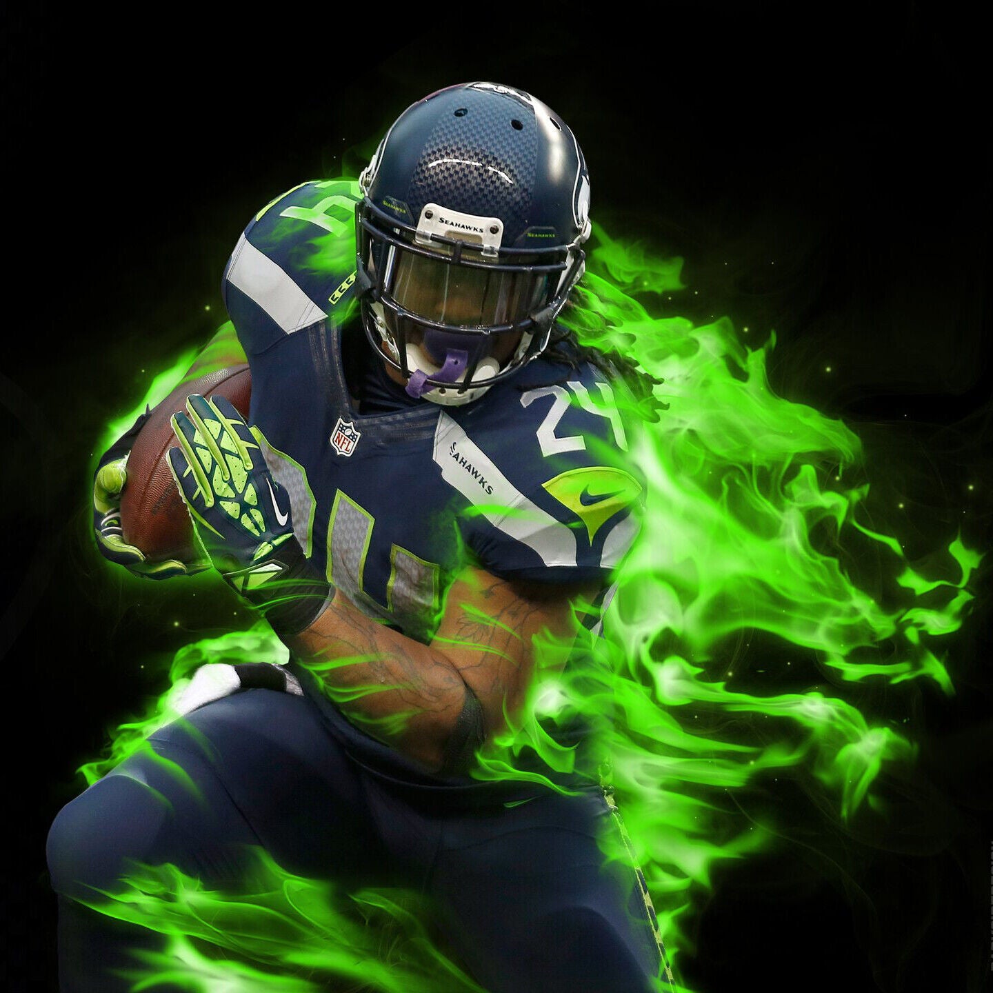 Seattle Seahawks Beast Mode Marshawn Lynch Nfl Poster Famous Running Back Motivational Sports Print