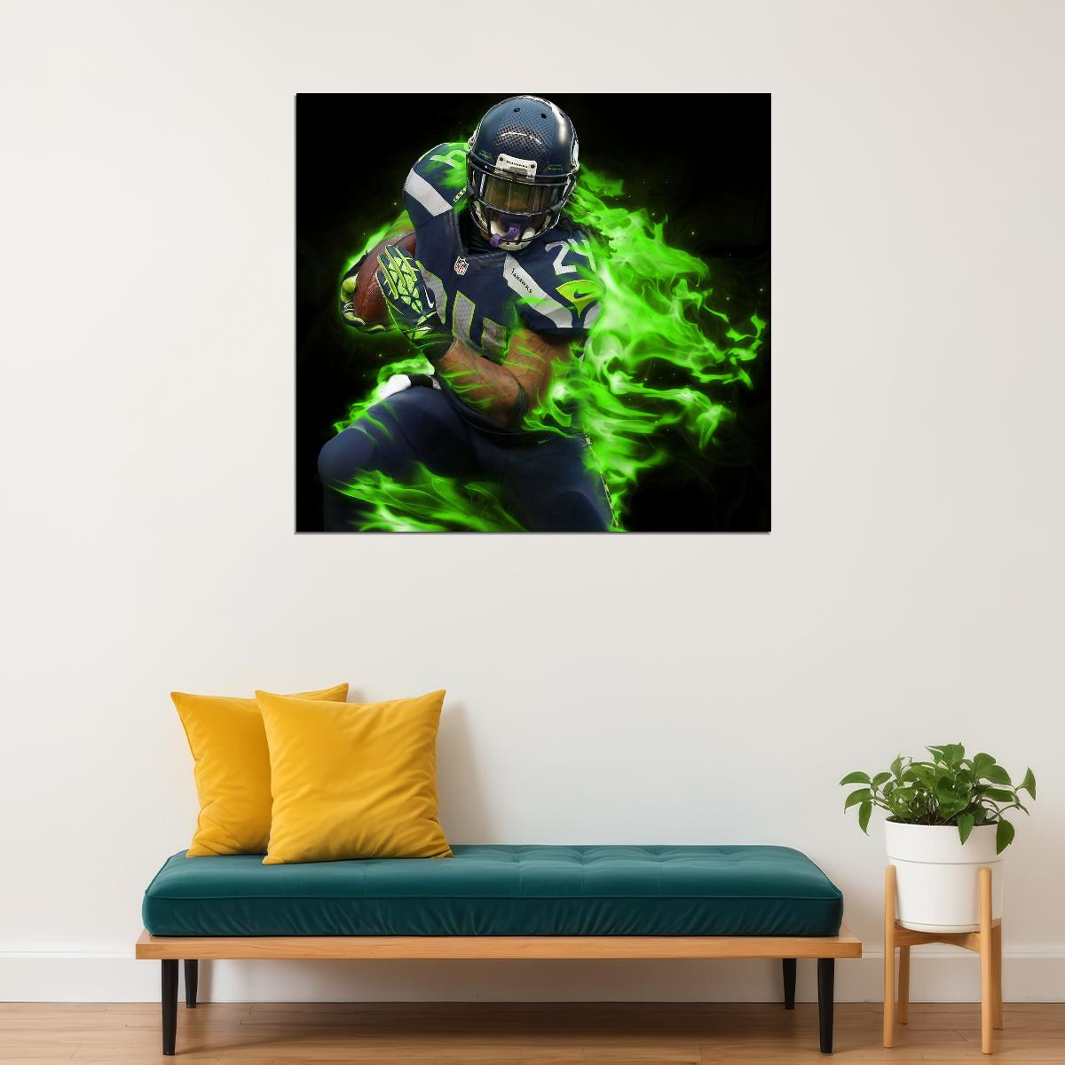 Seattle Seahawks Beast Mode Marshawn Lynch Nfl Poster Famous Running Back Motivational Sports Print