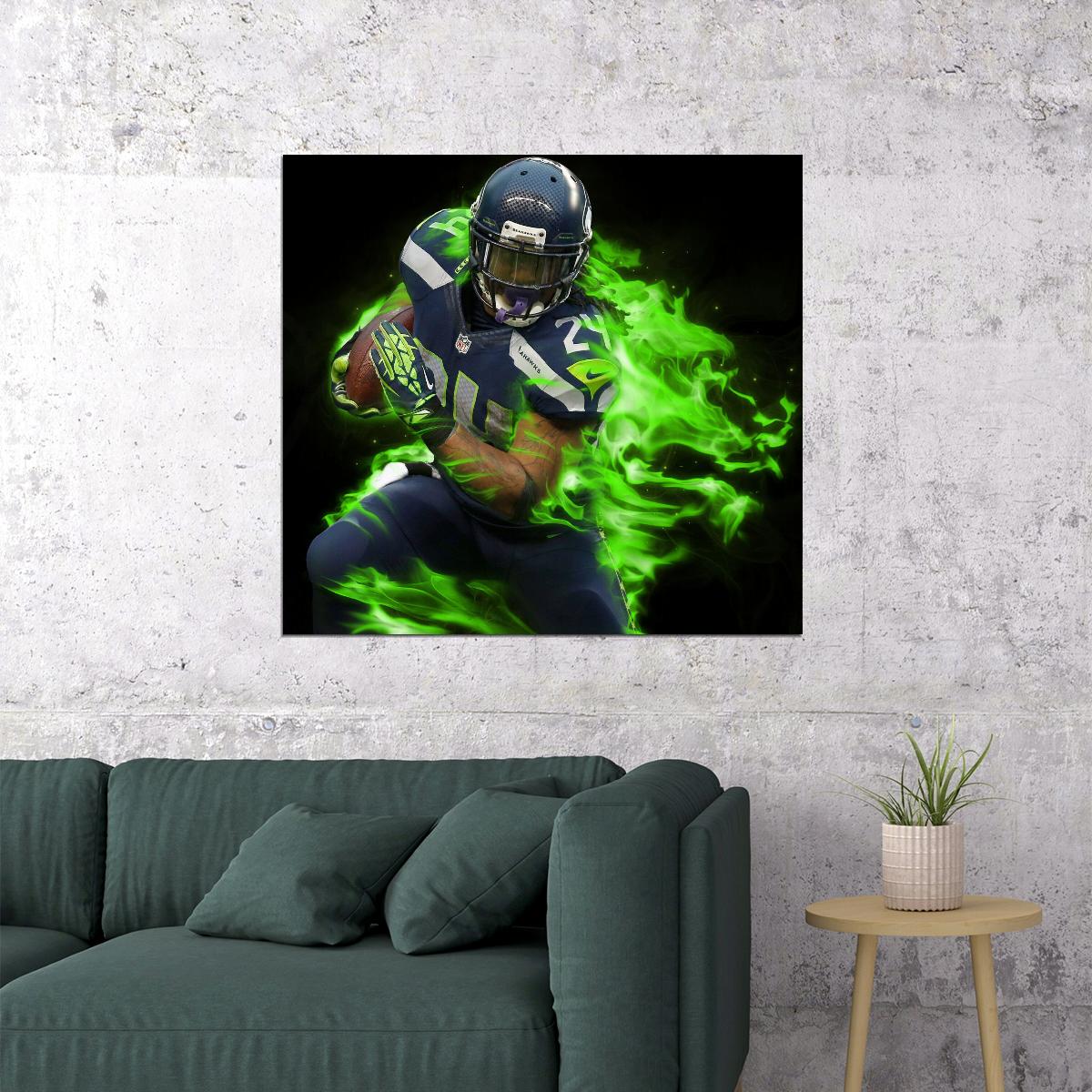 Seattle Seahawks Beast Mode Marshawn Lynch Nfl Poster Famous Running Back Motivational Sports Print
