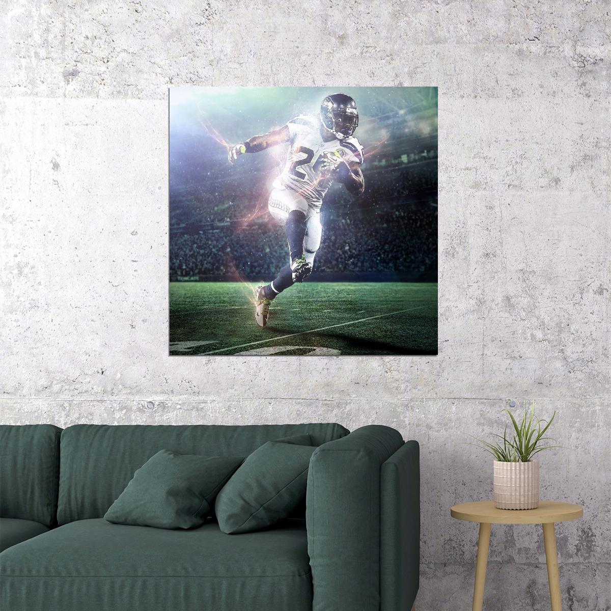 Seattle Seahawks Beast Mode Marshawn Lynch Nfl Poster Famous Running Back Motivational Sports Print