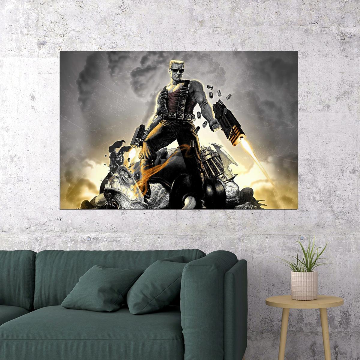 Duke Nukem Video Game Poster Classic Gaming Wall Art Action Hero Print - xonomax