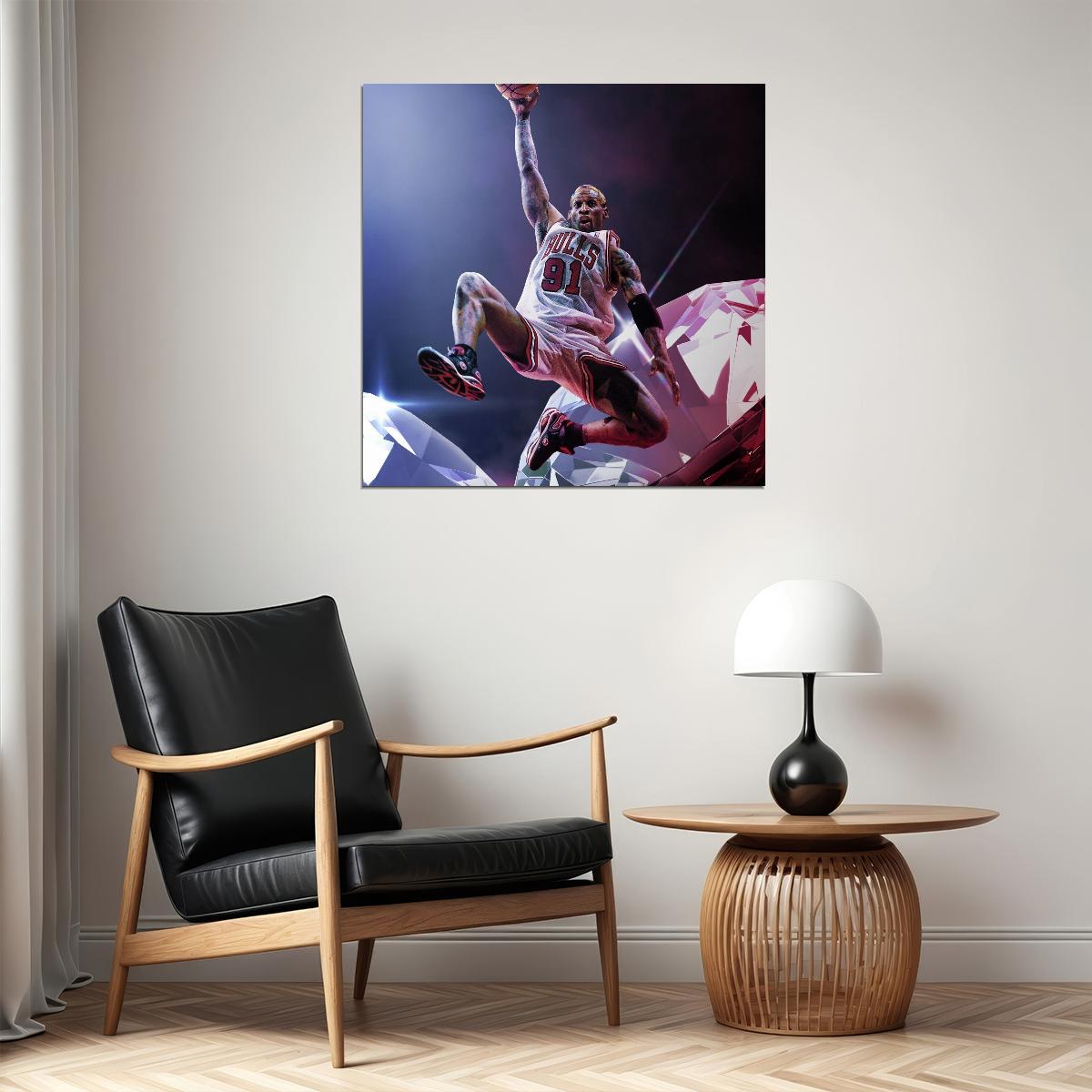Dennis Rodman Basketball Poster Nba Legend Wall Art Chicago Bulls Sports Print - xonomax