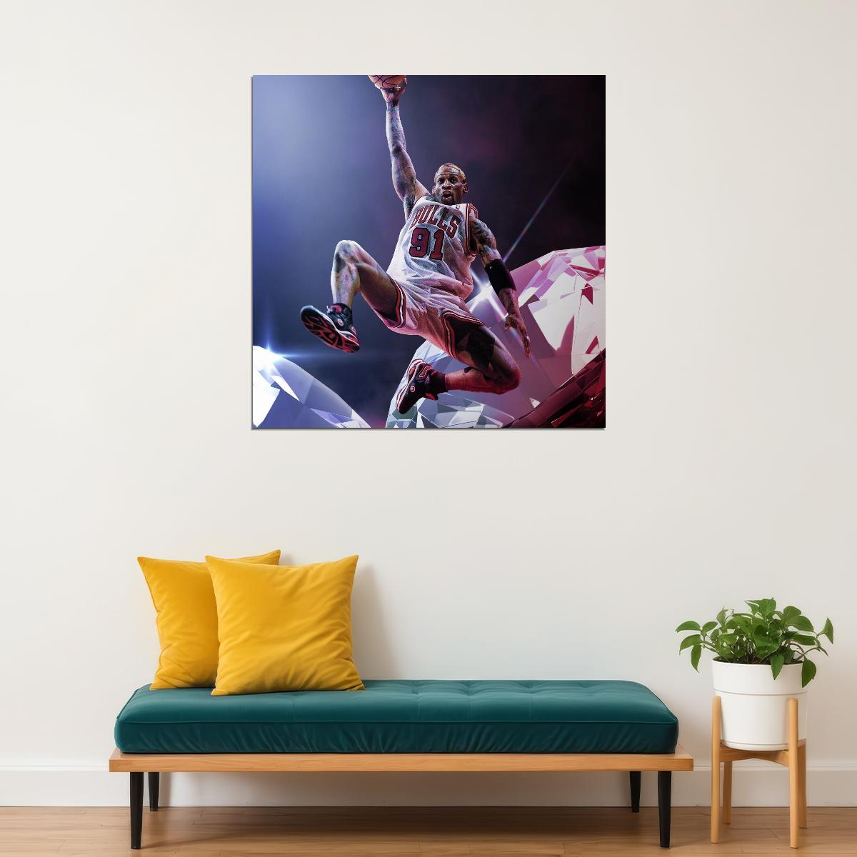 Dennis Rodman Basketball Poster Nba Legend Wall Art Chicago Bulls Sports Print - xonomax