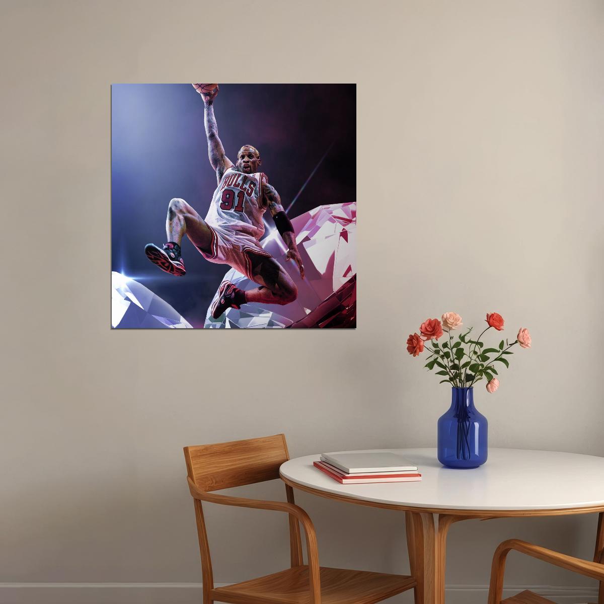 Dennis Rodman Basketball Poster Nba Legend Wall Art Chicago Bulls Sports Print - xonomax
