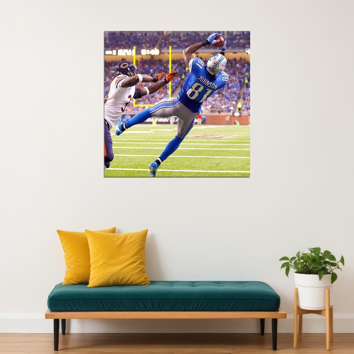 Calvin Johnson Detroit Lions Football Poster Nfl Star Wall Art Sports Print - xonomax
