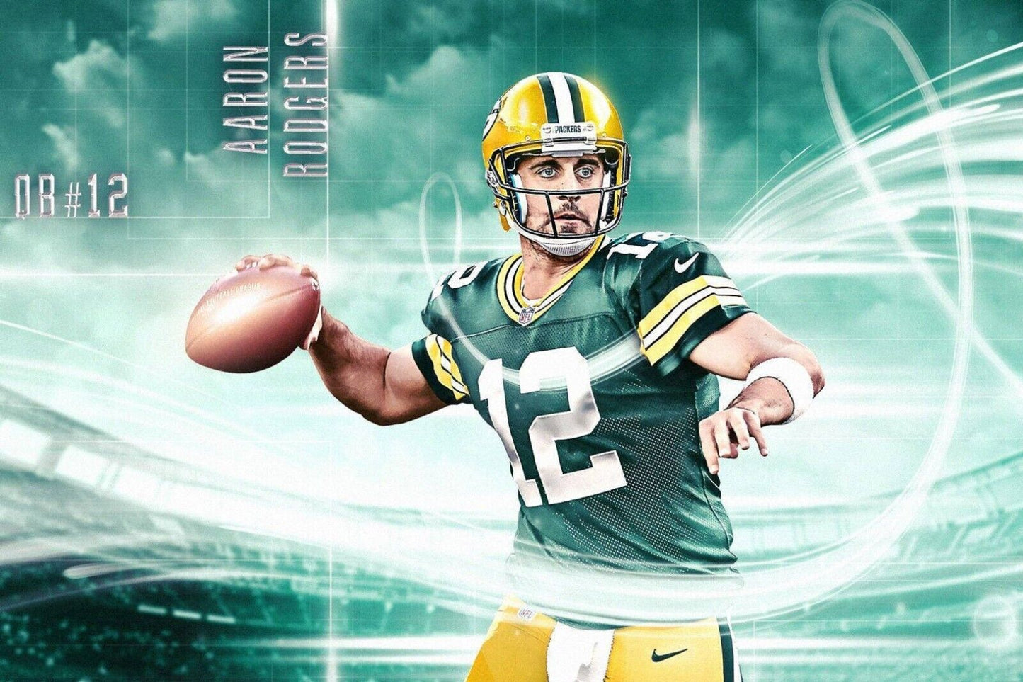 Aaron Rodgers Football Poster Nfl Quarterback Wall Art Sports Print - xonomax