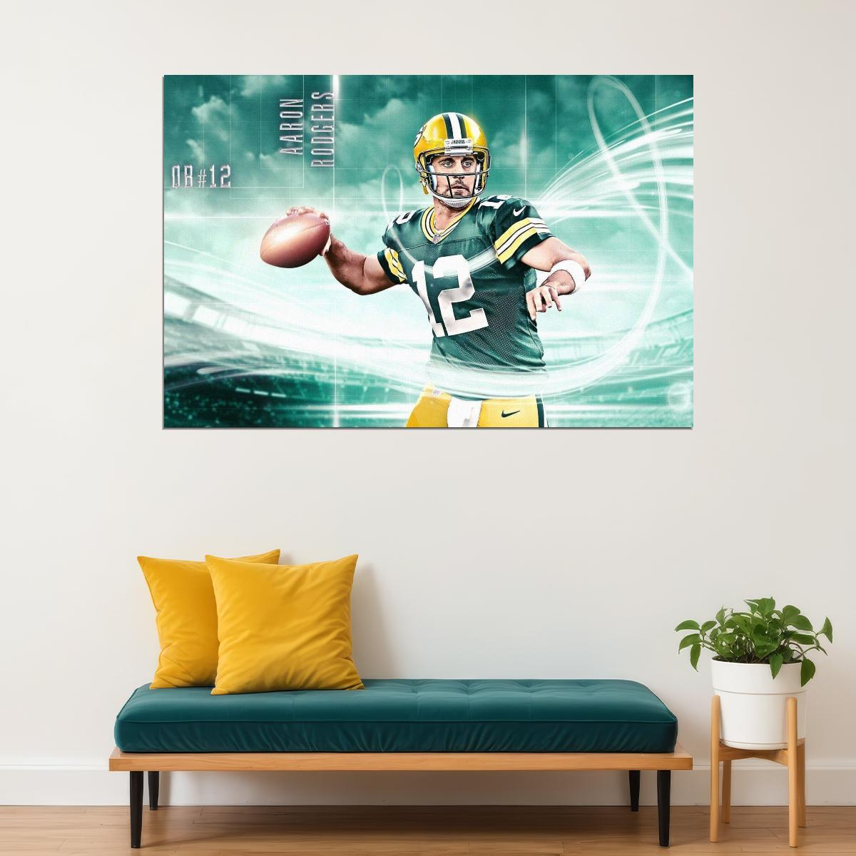 Aaron Rodgers Football Poster Nfl Quarterback Wall Art Sports Print - xonomax