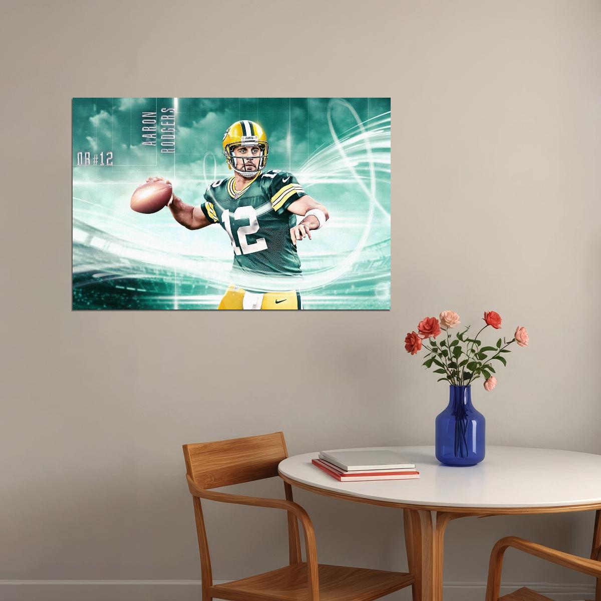 Aaron Rodgers Football Poster Nfl Quarterback Wall Art Sports Print - xonomax