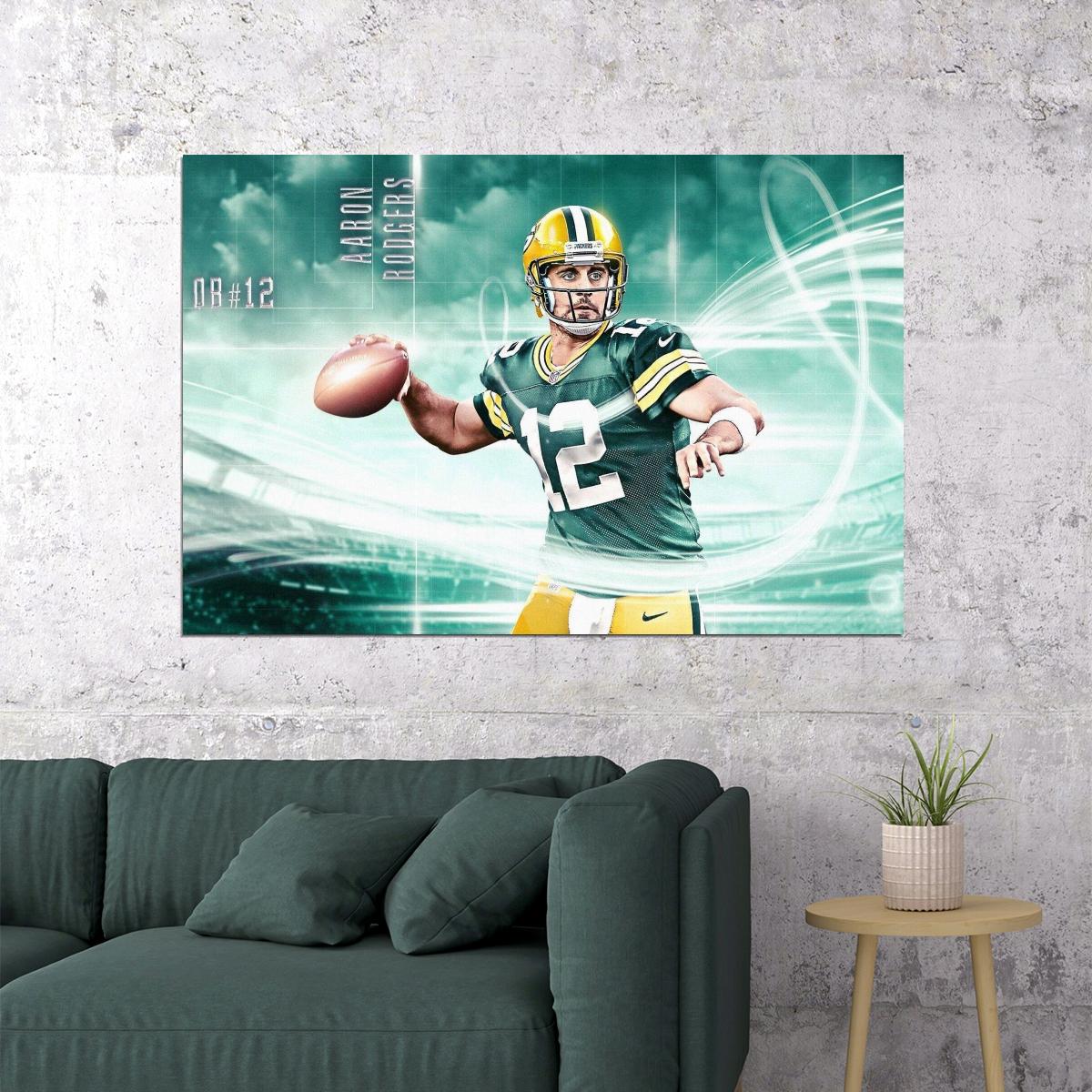 Aaron Rodgers Football Poster Nfl Quarterback Wall Art Sports Print - xonomax