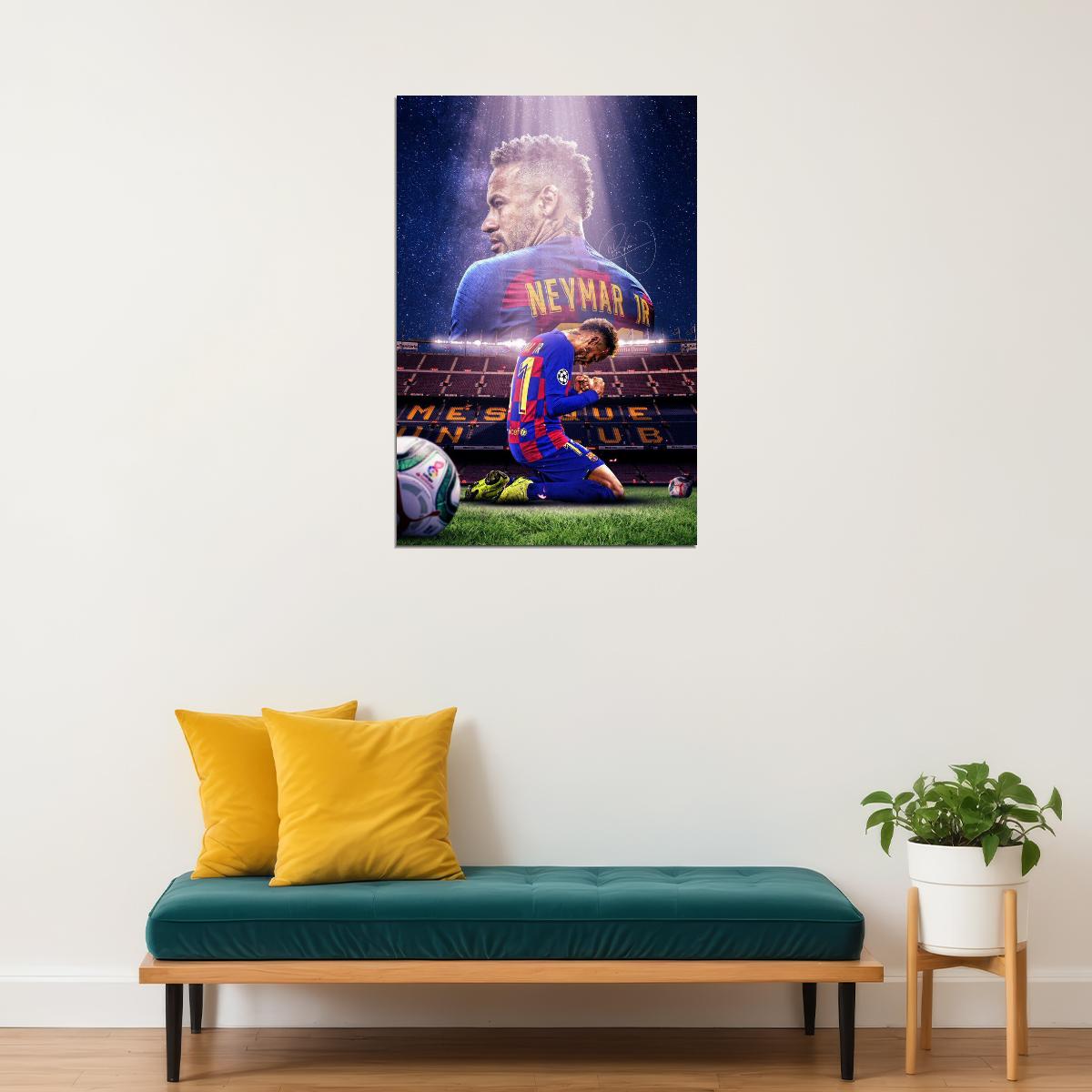 Neymar Soccer Poster Famous Football Player Wall Art Motivational Sports Print - xonomax