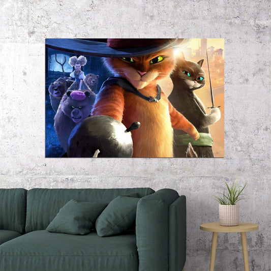 Puss In Boots Movie Poster Animated Cartoon Kids Print Wall Art - xonomax