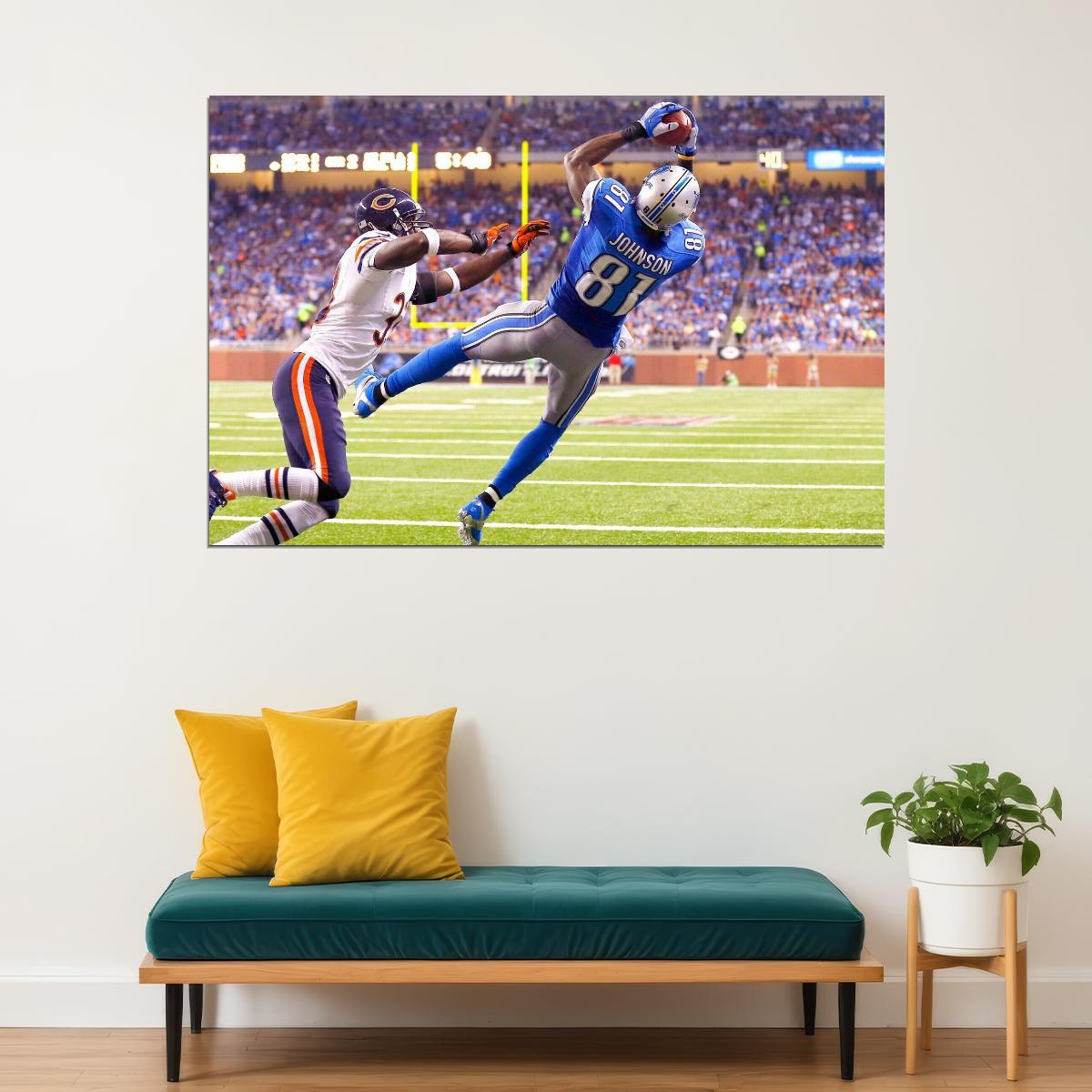 Calvin Johnson Football Poster Nfl Star Wall Art Detroit Lions Sports Print - xonomax