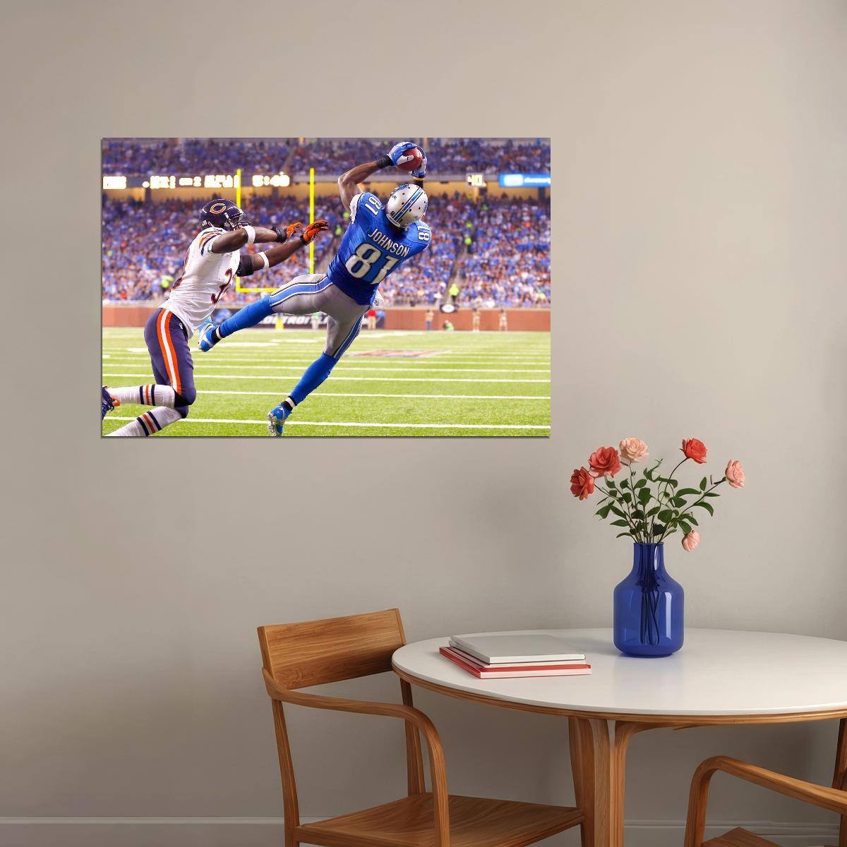 Calvin Johnson Football Poster Nfl Star Wall Art Detroit Lions Sports Print - xonomax