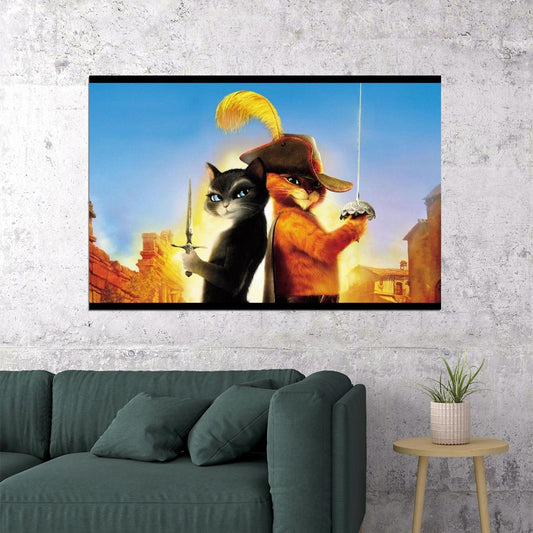 Puss In Boots Movie Poster Animated Cartoon Kids Print Wall Art - xonomax