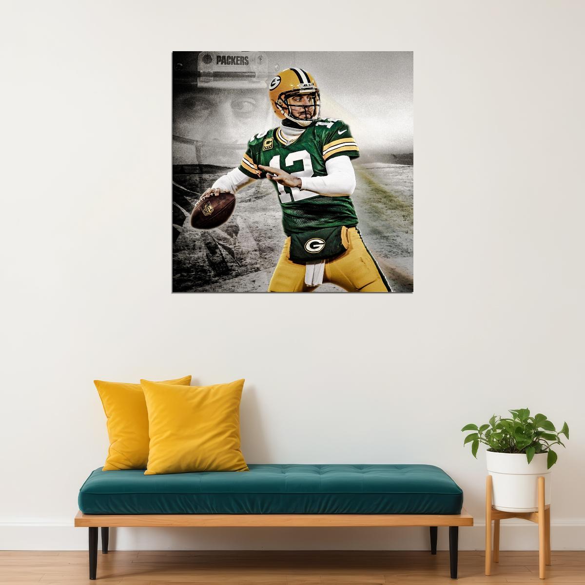 Aaron Rodgers Football Poster Nfl Quarterback Wall Art Sports Print - xonomax