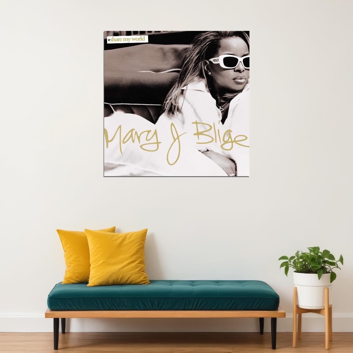 Mary J. Blige Share My World Album Cover Art Music Poster R&b Wall Print - xonomax