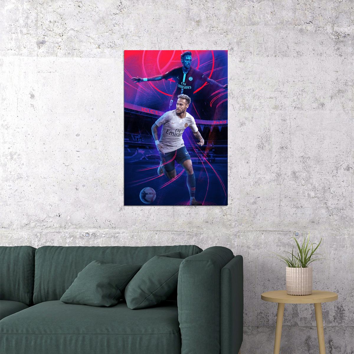 Neymar Soccer Poster Famous Football Player Wall Art Motivational Sports Print - xonomax