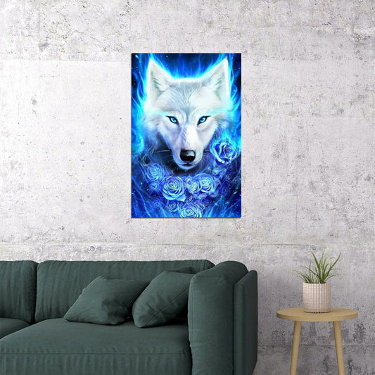 Wolf & Roses Whimsical Art Animal Poster - xonomax