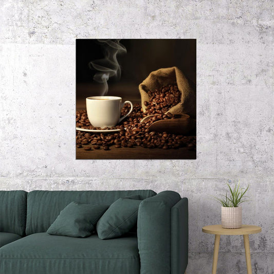 Coffee Cup & Beans Poster Kitchen Wall Art Culinary Decor Print - xonomax