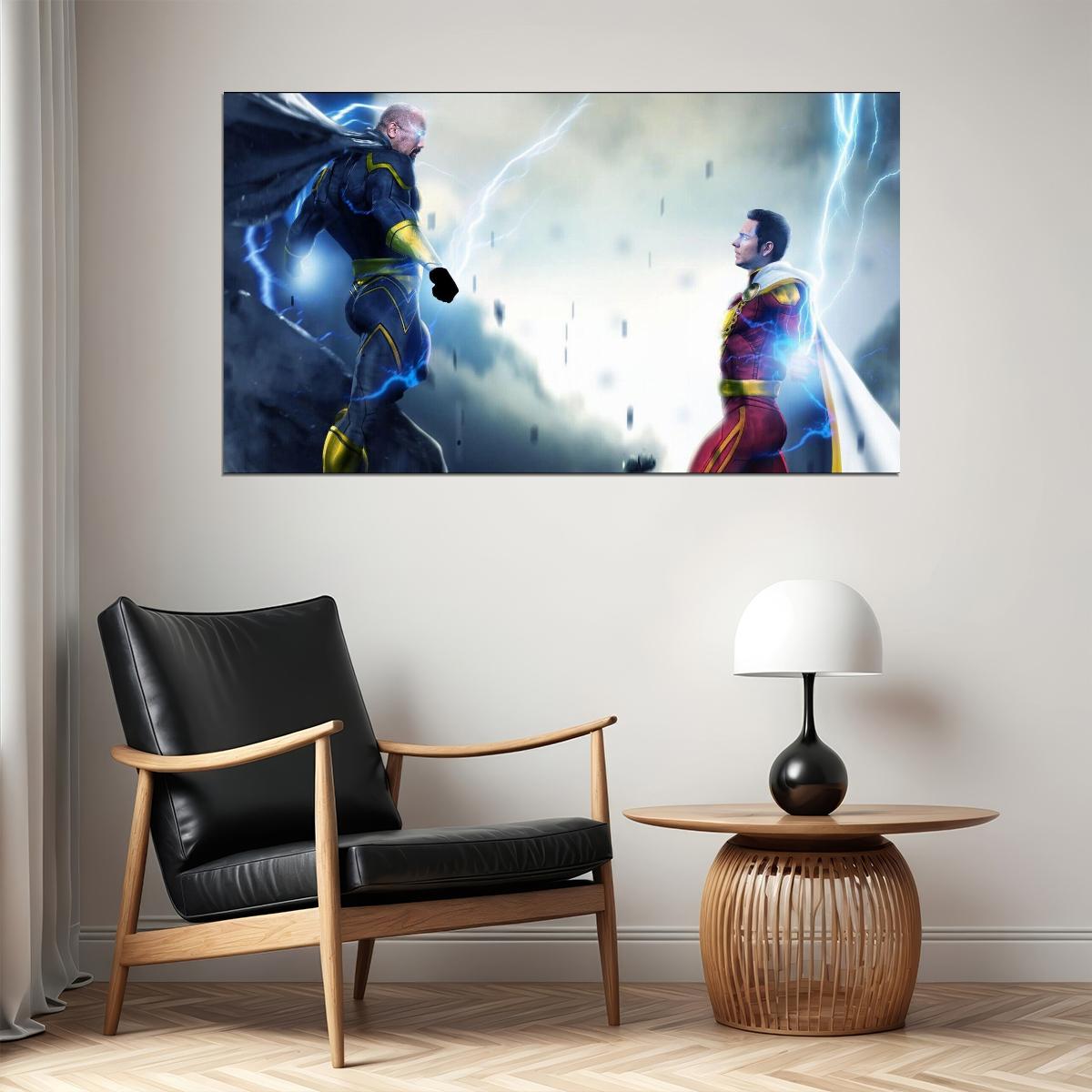 Shazam Vs Black Adam Comic Book Poster Epic Dc Superhero Wall Art - xonomax