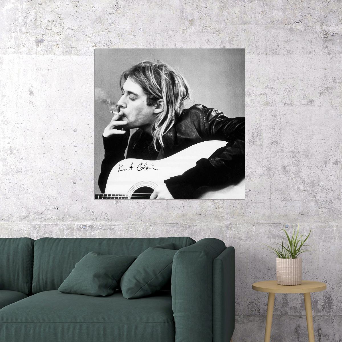 Nirvana Kurt Cobain Music Poster Iconic Rock 90s Band Black And White Wall Print