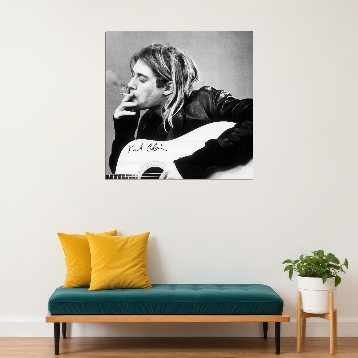 Nirvana Kurt Cobain Music Poster Iconic Rock 90s Band Black And White Wall Print