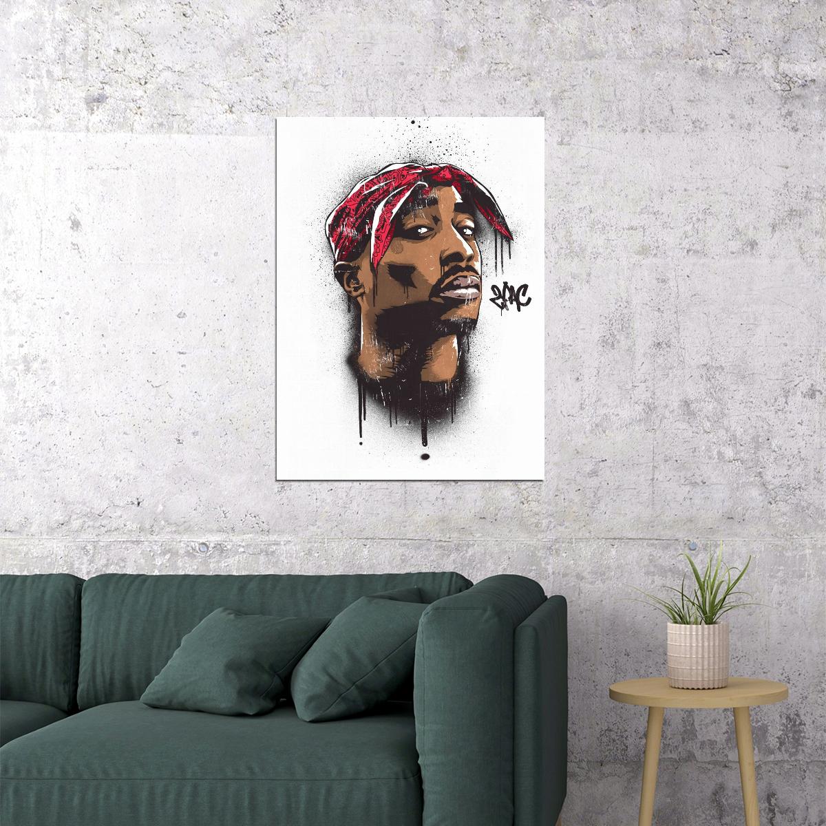 Tupac Shakur 2pac Poster Iconic Rap Music Legend Wall Art Hip Hop Artist Inspirational Print - xonomax