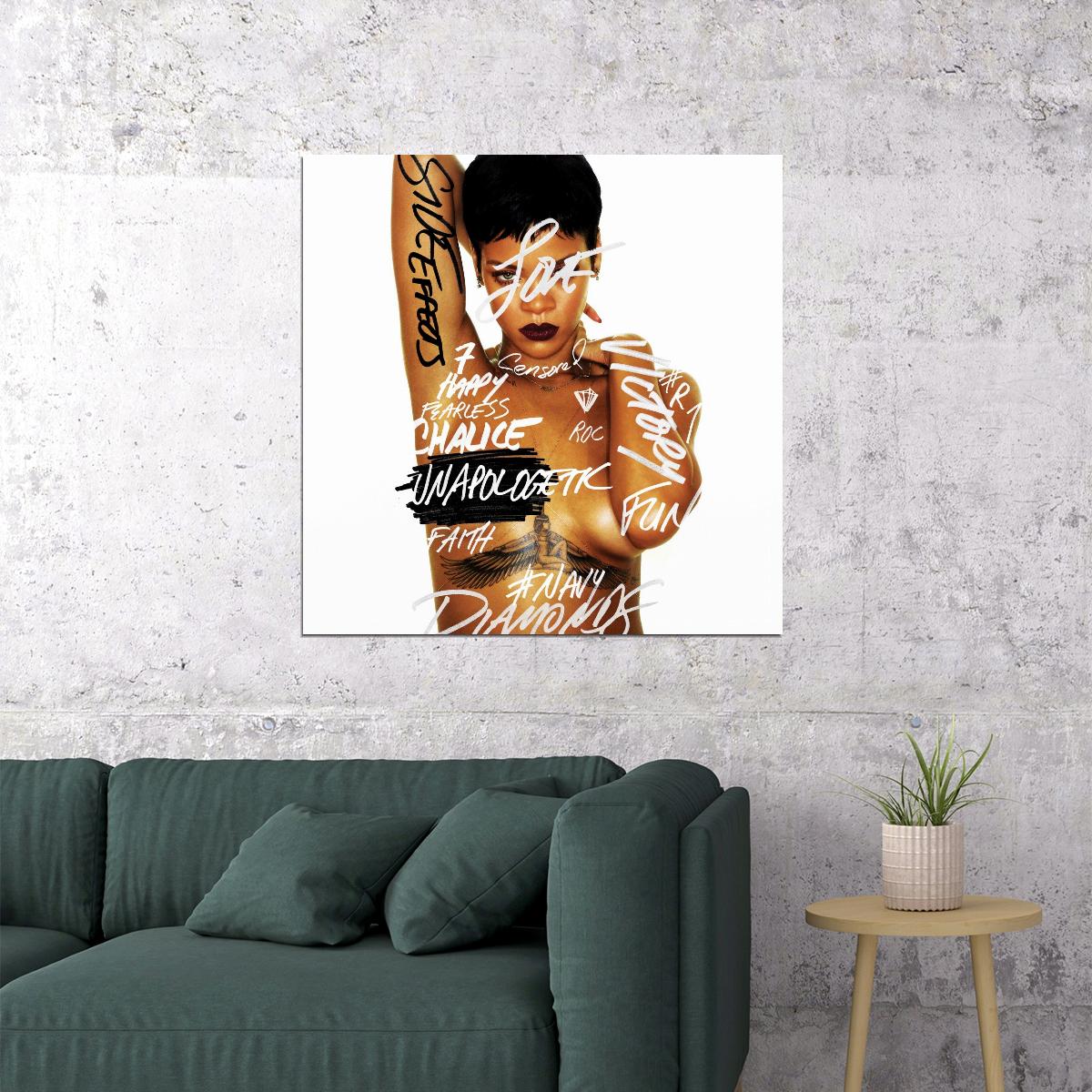 Rihanna Unapologetic Album Cover Art Music Poster Famous Singer Wall Print